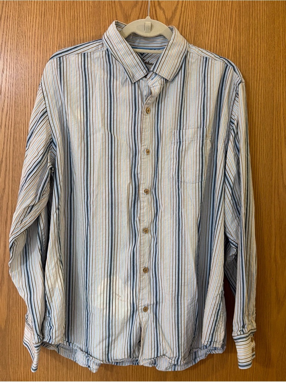 Tommy Bahama Men XL Coastal Resort Long Sleeve Button Up Shirt Striped 100% Silk